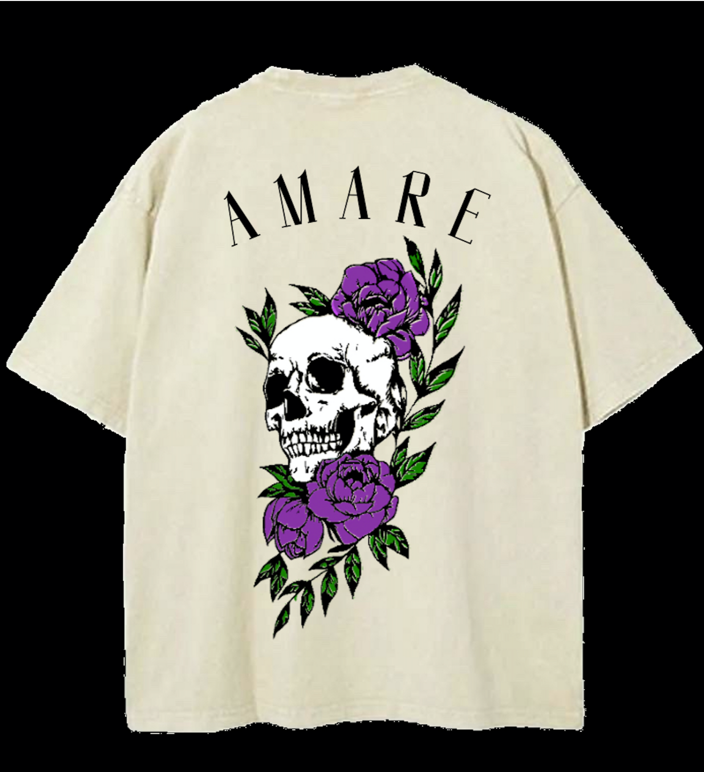 Amare Oversized Beige Skull Graphic T-Shirt